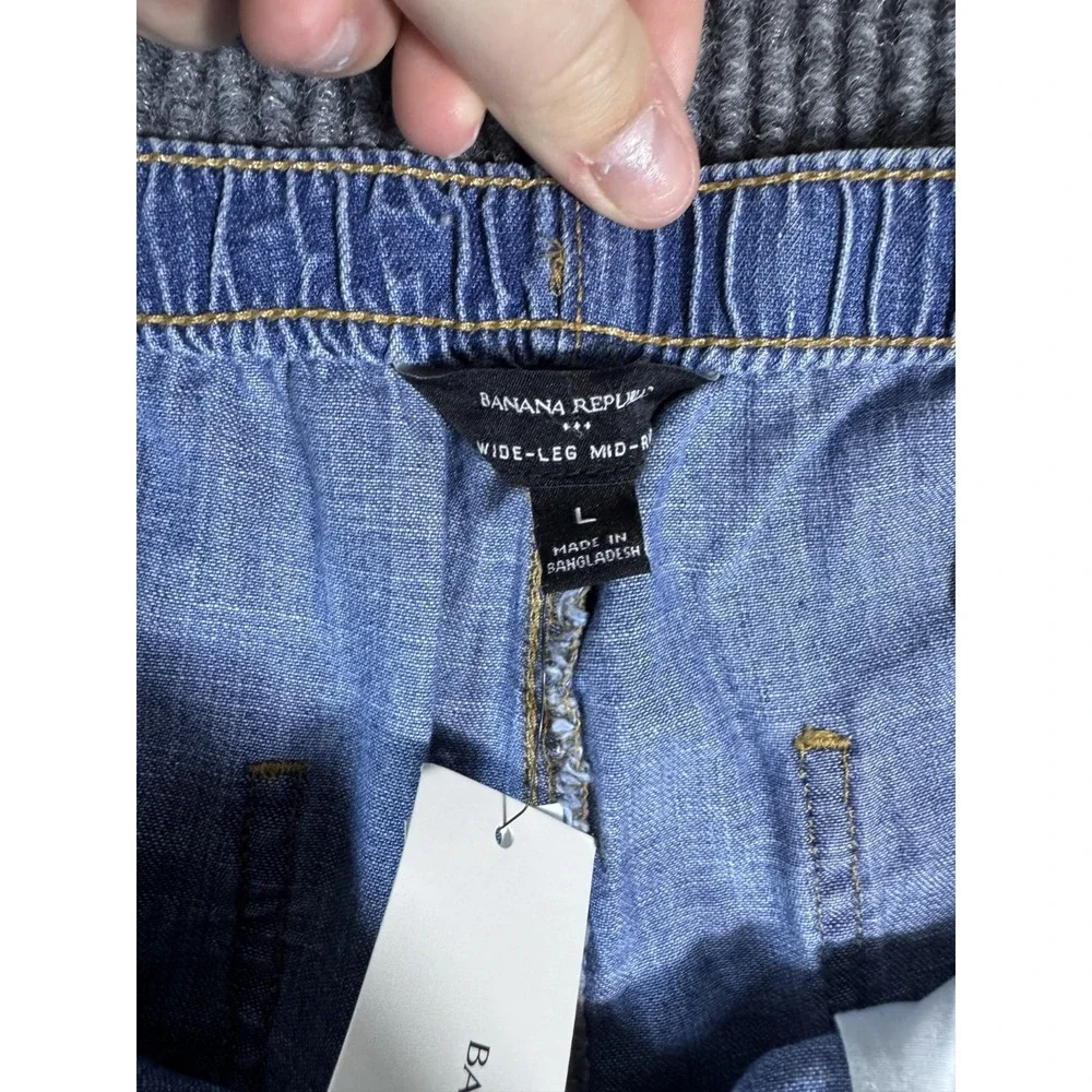 Banana Republic Mid Rise Wide Leg Drawstring Waist Jeans Womens Large Baggy Blue